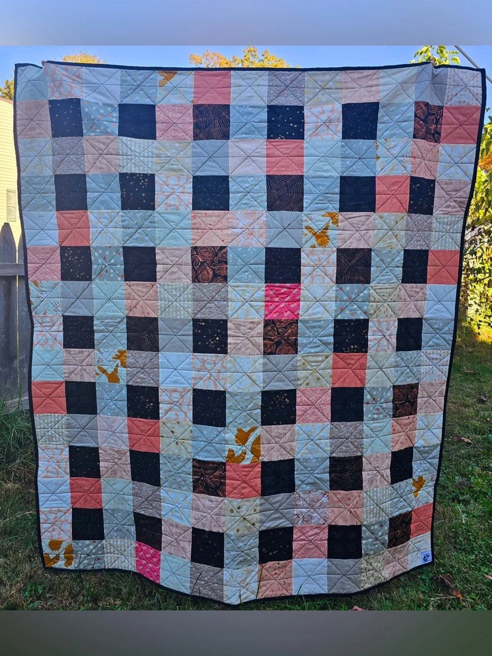 Handmade Ruby Star Society Quilt: Patchwork Vintage Style Heirloom Quilt